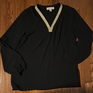Michael Kors Black and Cream Long Sleeve Blouse